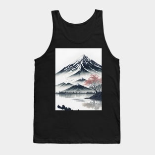 Serene Mount Fuji Sunset - Peaceful River Scenery Tank Top